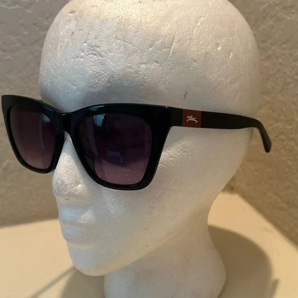 Longchamp Women's LO715S Cateye Frame Sunglasses Black Acetate Square Logo NWT